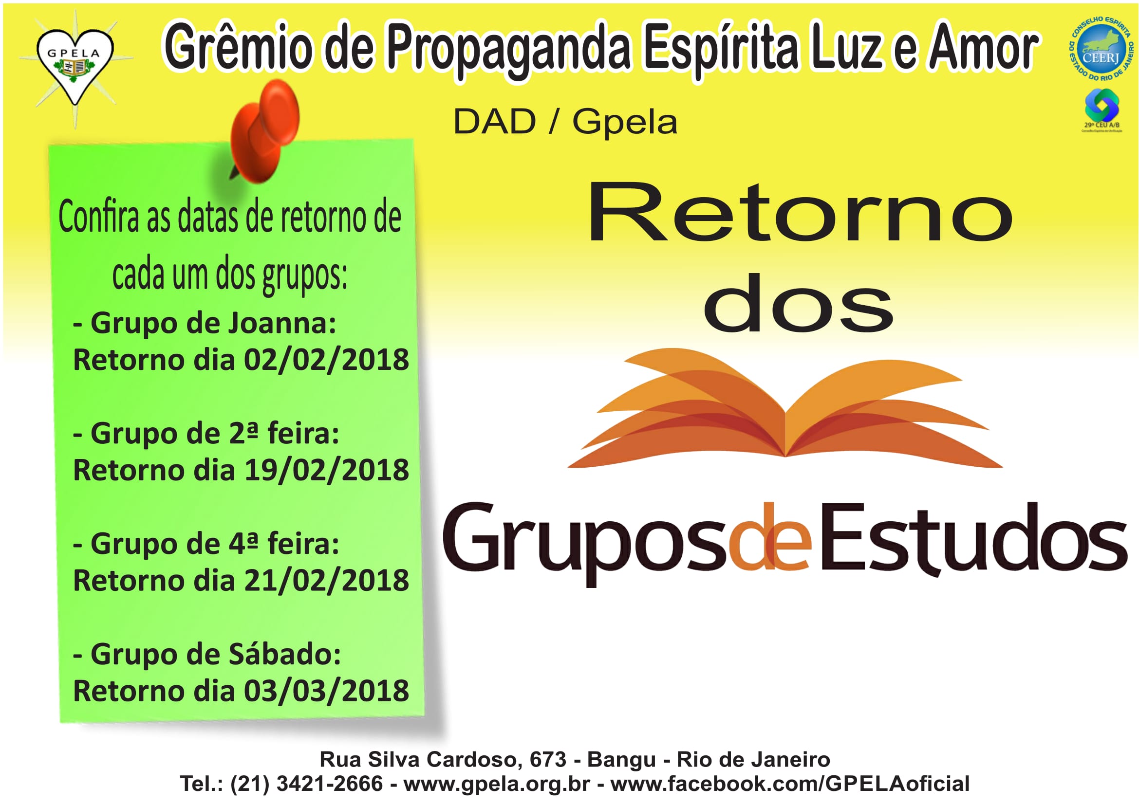 Retorno do Grupos de Estudo – 2018